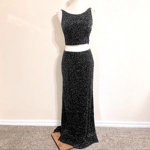 Vintage Andretta Donatello Backless Sequin Beaded Skirt Set Maxi